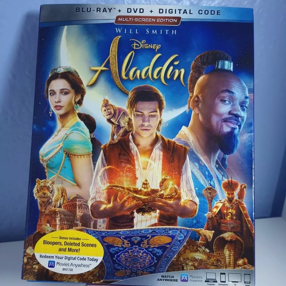 Disney Aladdin Live Action Movie Will Smith Blu-Ray + DVD + Digital Code